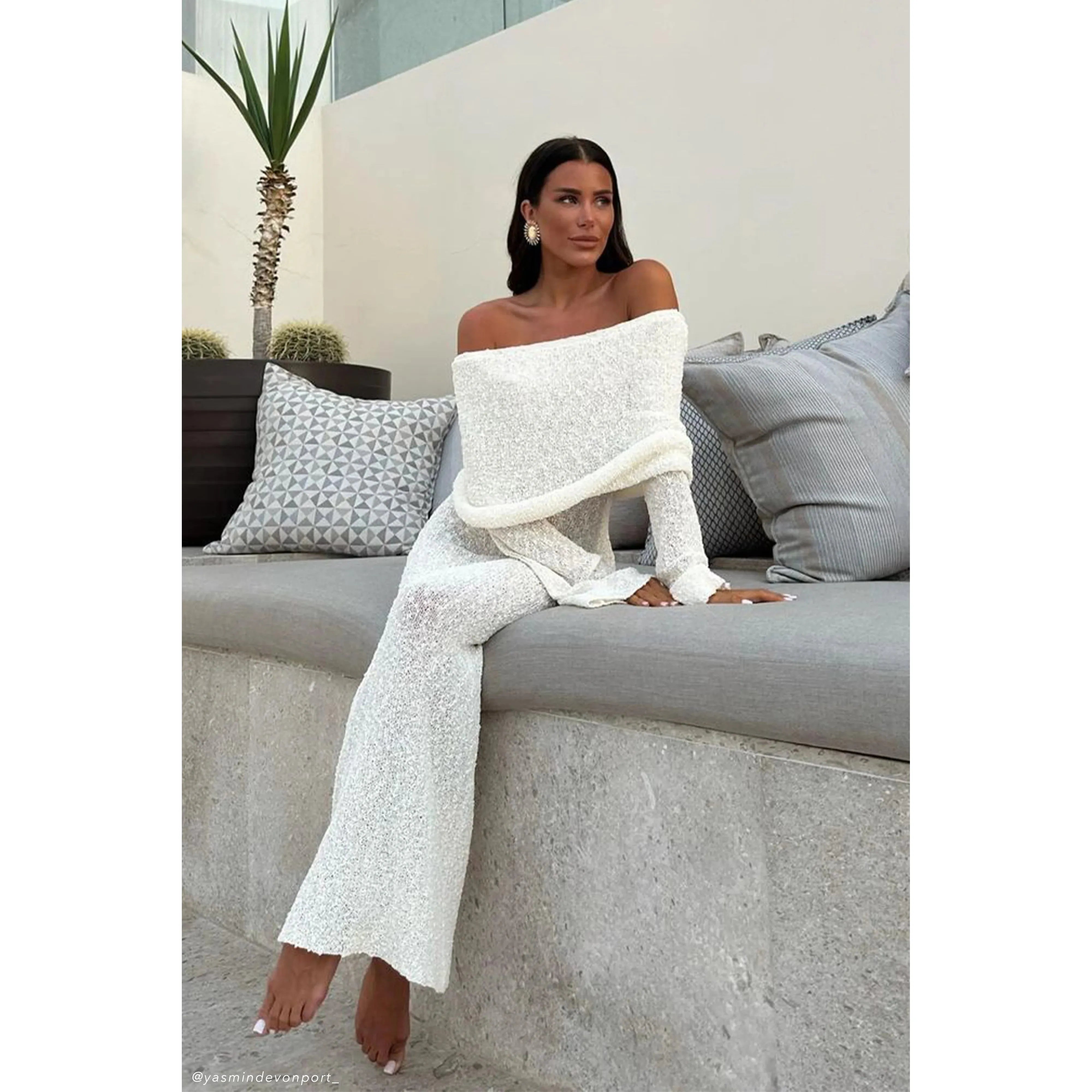 MARISOL OFF SHOULDER BOUCLE MAXI